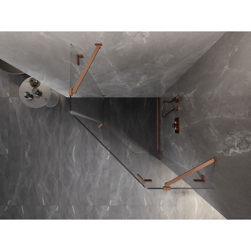 Mexen Lunar cabină de duș pentagonală batantă dreapta 80 x 80 cm, transparentă, cupru periat - 831-080P-080L-65-00-P