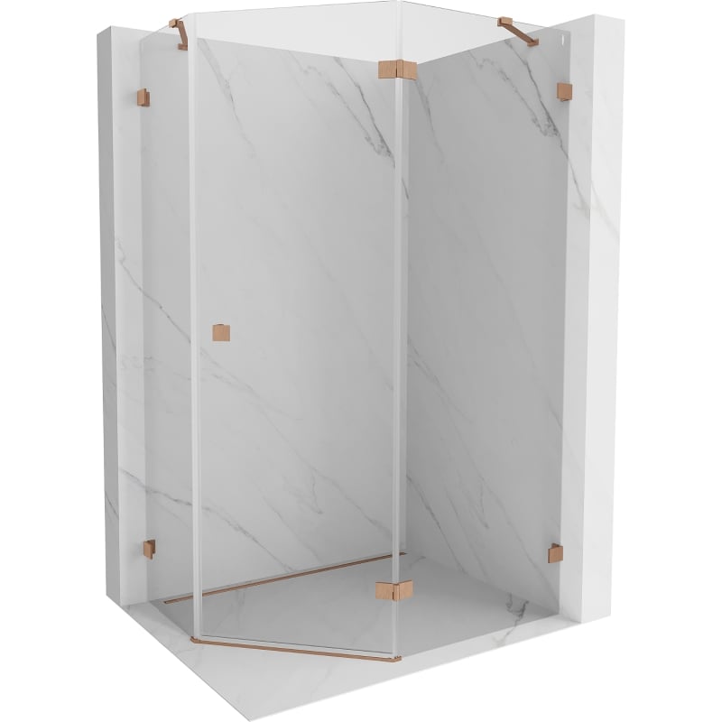Mexen Lunar cabină de duș pentagonală pivotantă dreapta 90 x 80 cm, transparentă, cupru periat - 831-090P-080L-65-00-P