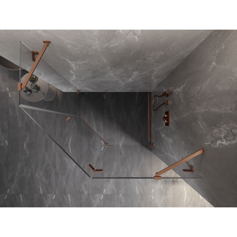 Mexen Lunar cabină de duș pentagonală cu deschidere spre dreapta 100 x 90 cm, transparent, cupru periat - 831-100P-090L-65-00-P