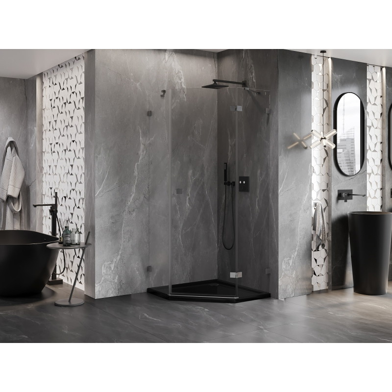 Mexen Lunar cabina de duș pentagonală cu ușă pliabilă dreapta 100 x 100 cm transparentă, gri armă periat