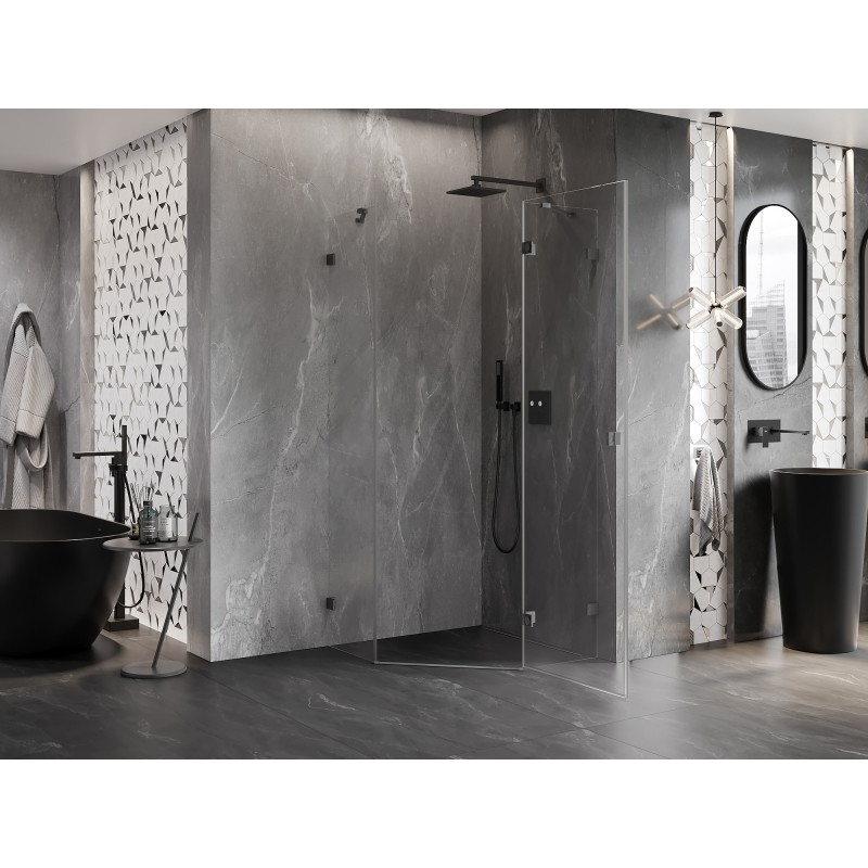 Mexen Lunar cabina de duș pentagonală cu ușă pliabilă dreapta 100 x 100 cm transparentă, gri armă periat