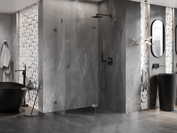 Mexen Lunar cabină de duș pentagonală batantă dreapta 100 x 80 cm, transparent, gun metal - 831-100P-080L-95-00-P