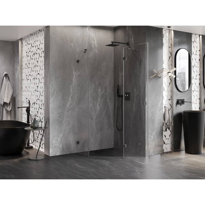 Mexen Lunar ötszögletű, jobbos, nyíló zuhanykabin 100 x 100 cm, átlátszó, gun metal - 831-100P-100L-95-00-P