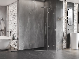 Mexen Lunar cabină de duș pentagonală pivotantă dreapta 80 x 80 cm, transparentă, nichel periat - 831-080P-080L-97-00-P