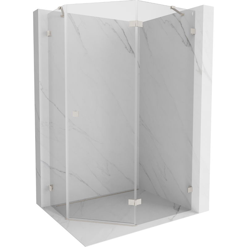 Mexen Lunar cabină de duș pentagonală batantă dreaptă 100 x 80 cm, transparent, nichel periat - 831-100P-080L-97-00-P
