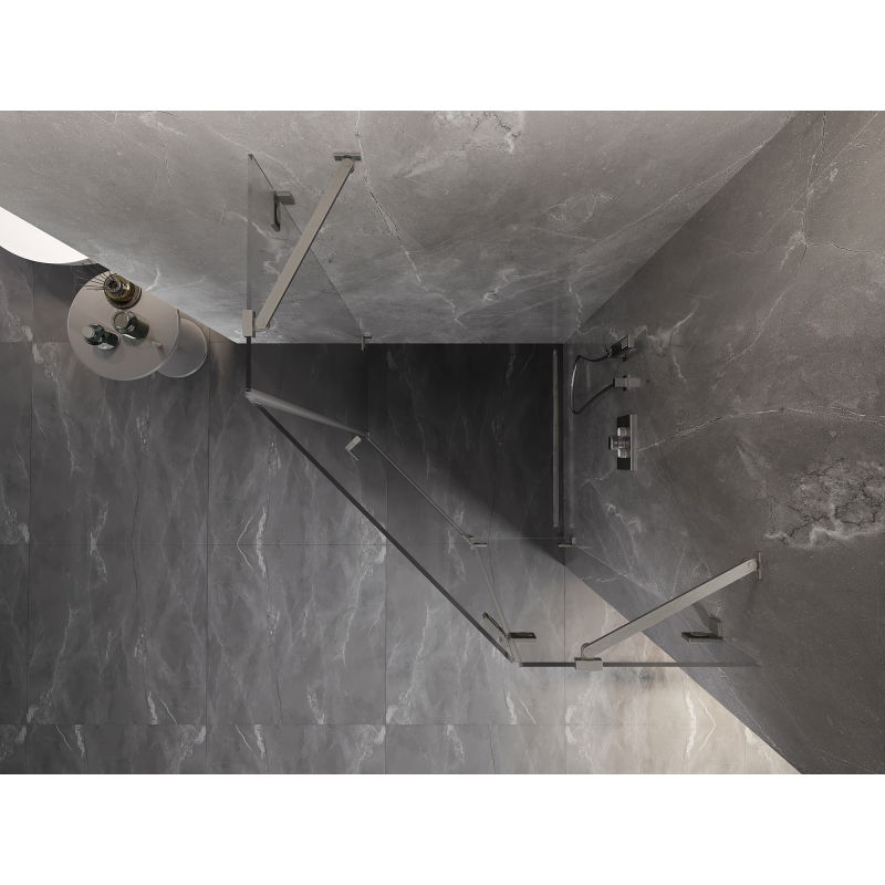 Mexen Lunar cabină de duș pentagonală, cu ușă dreapta 100 x 100 cm, transparentă, nichel periat - 831-100P-100L-97-00-P