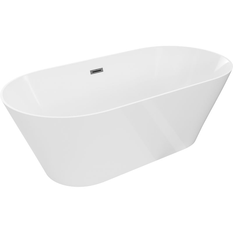 Mexen Luna Slim cadă independentă 170 x 75 cm, albă, cu preaplin gri armă periat - 52041707500-66