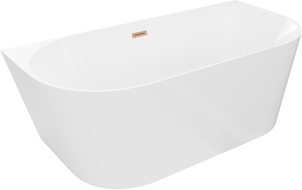 Mexen Oval Slim cadă de baie freestanding lângă perete 170 x 80 cm, albă, preaplin cupru periat - 52661708000-65