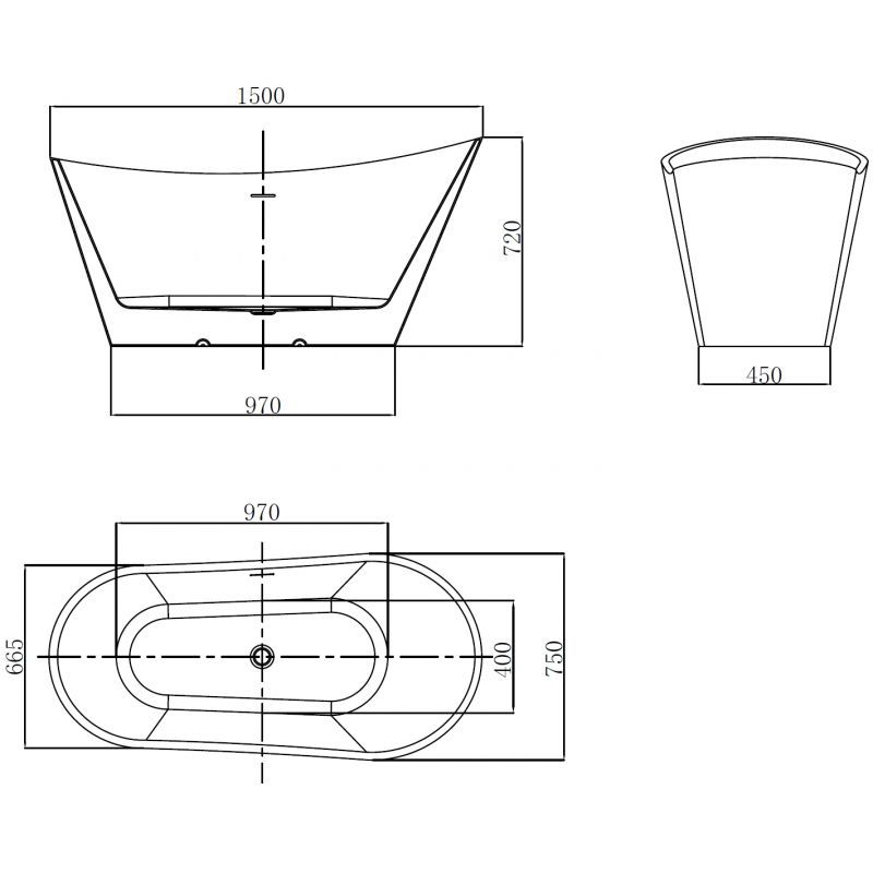 Mexen Dora cadă de sine stătătoare 150 x 75 cm, albă, preaplin cromat - 52071507500-01