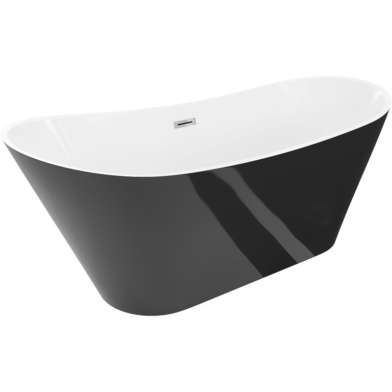 Mexen Dora cadă freestanding 150 x 75 cm, albă/neagră, preaplin crom - 52071507575-01