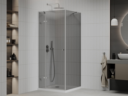 Mexen Roma cabină de duș cu balamale 90 x 90 cm, Grafit, Crom + cadă de duș Flat, Albă - 854-090-090-01-40-4010
