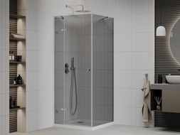 Mexen Roma nyílóajtós zuhanykabin 90 x 90 cm, Sötétszürke, Króm + zuhanytálca Flat, Fehér - 854-090-090-01-40-4010