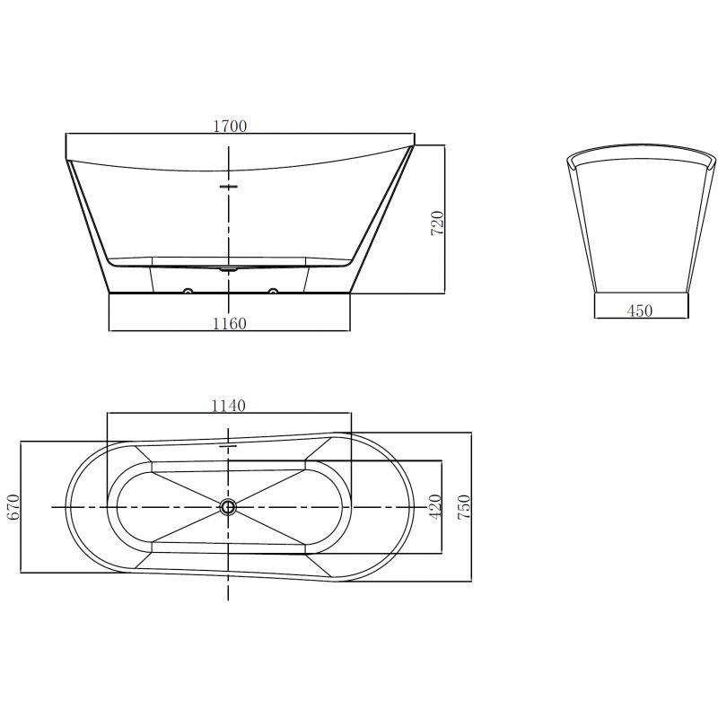 Mexen Dora szabadon álló kád 170 x 75 cm, fehér, króm túlfolyóval - 52071707500-01