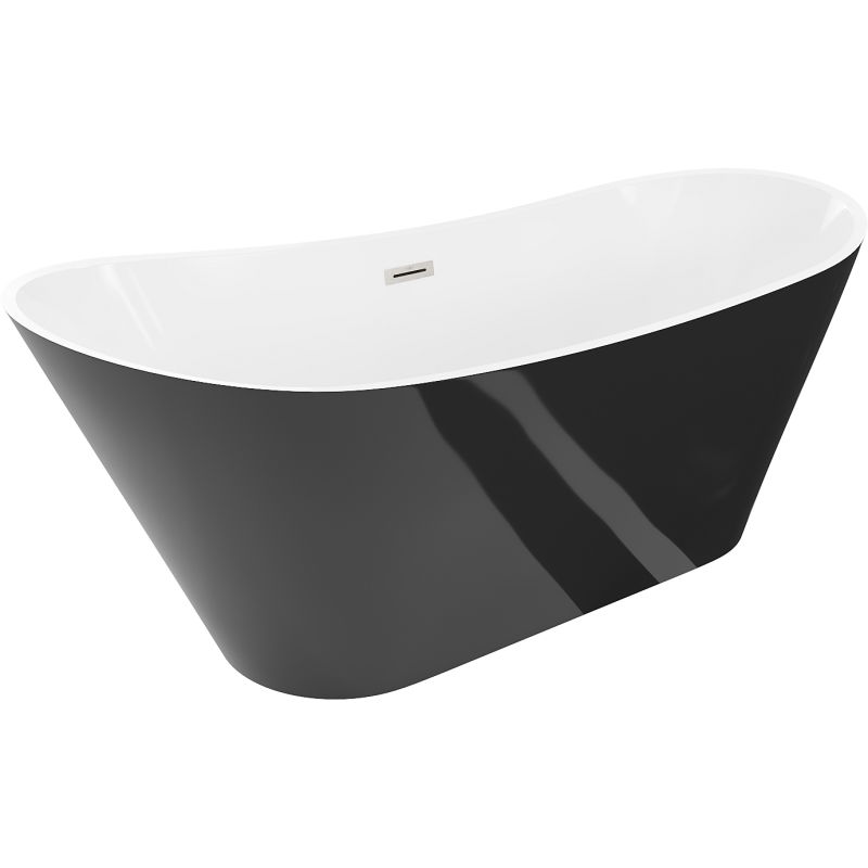 Mexen Dora cadă de baie freestanding 170 x 75 cm, alb/negru, preaplin nikel periat - 52071707575-97