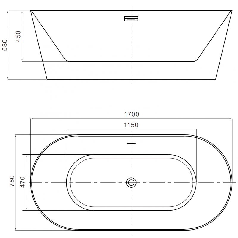 Mexen Luna Slim cadă de sine stătătoare 170 x 75 cm, albă, preaplin auriu - 52041707500-50