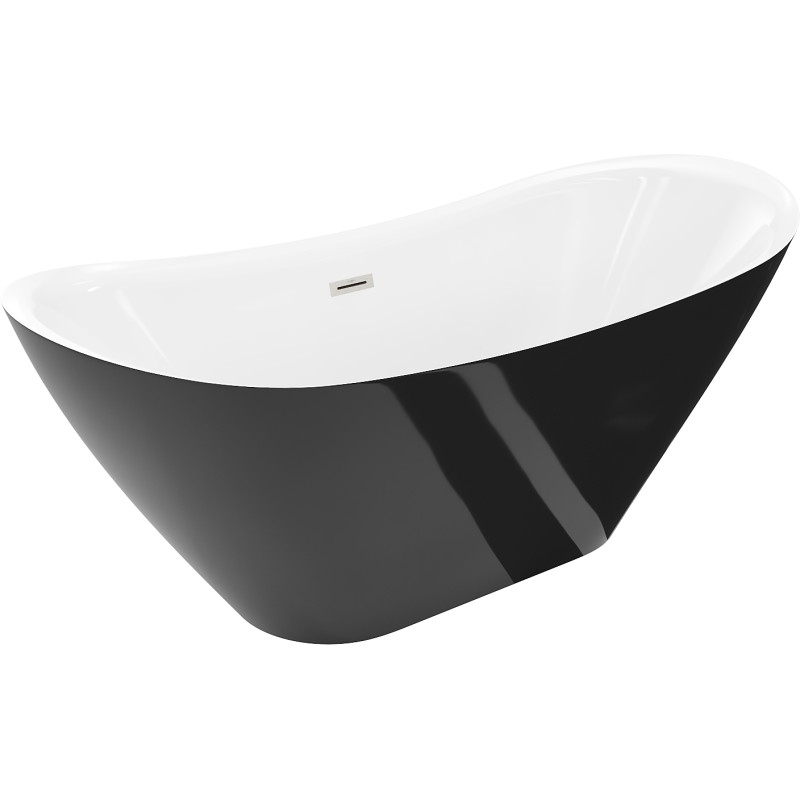 Mexen Lotos cadă freestanding 150 x 75 cm, alb/negru, preaplin nichel periat - 52051507775-97