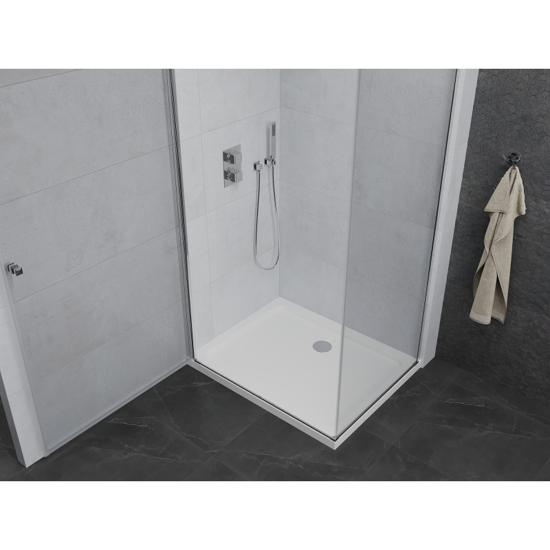 Mexen Pretoria 70 x 90 cm-es nyíló zuhanykabin, átlátszó, króm + Flat zuhanytálca - 852-070-090-01-00-4010