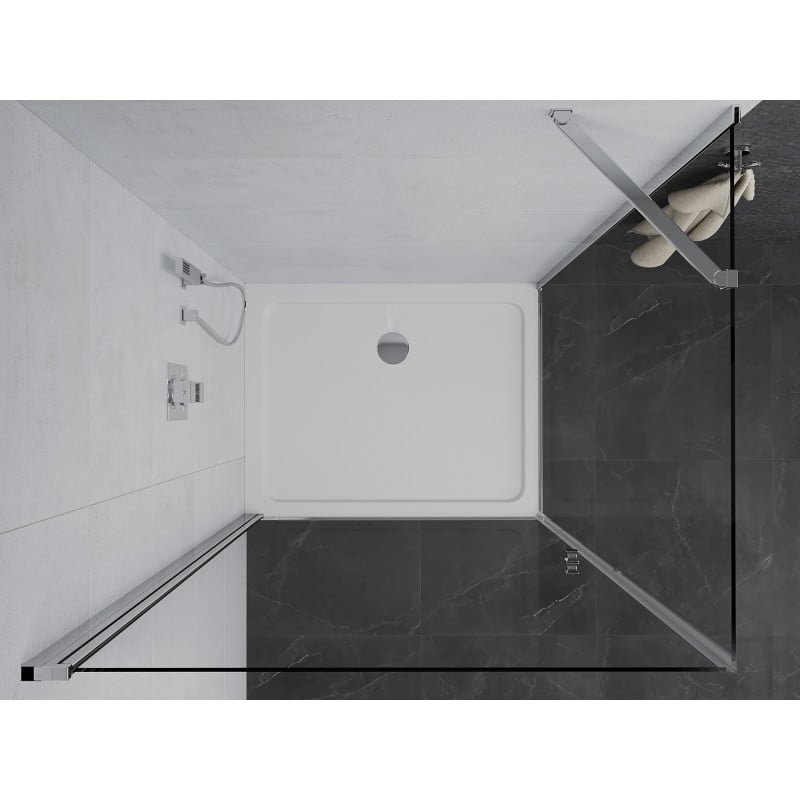 Mexen Pretoria cabina de duș cu ușă batantă 90 x 80 cm, transparentă, crom + cadă de duș Flat - 852-090-080-01-00-4010