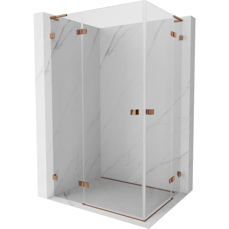 Mexen Lunar L Duo cabină de duș articulată 100 x 75 cm, transparent, aur roz - 834L-100L-075P-60-00