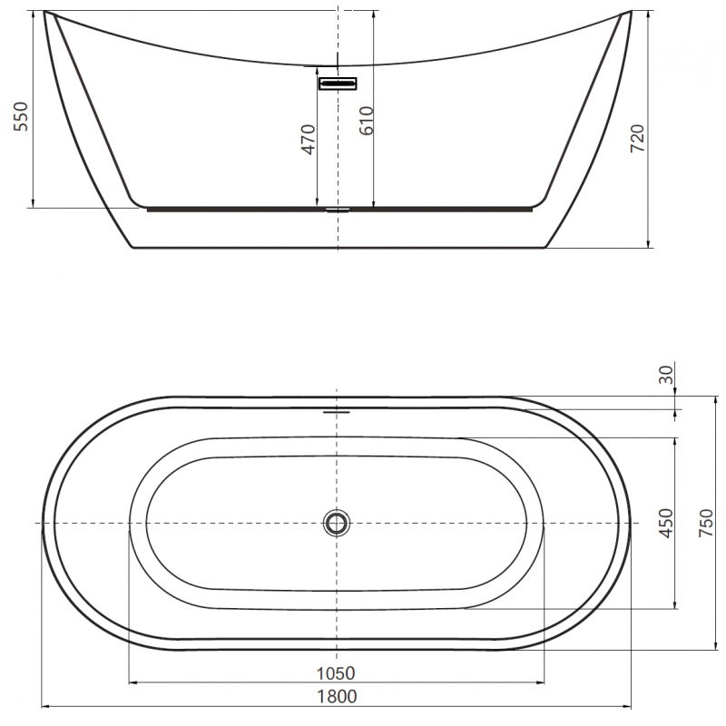 Mexen Lotos szabadon álló kád 180 x 75 cm, fehér, kefélt réz túlfolyó - 52051807700-65