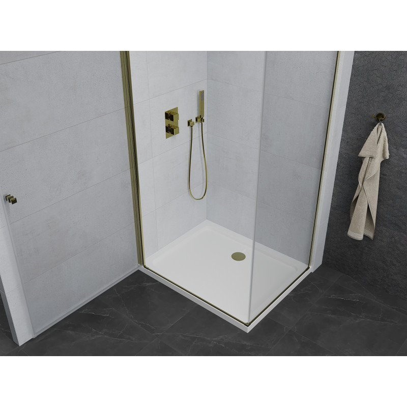 Mexen Pretoria cabina de duș articulată 70 x 100 cm, transparentă, aurie + cadă de duș Flat - 852-070-100-50-00-4010
