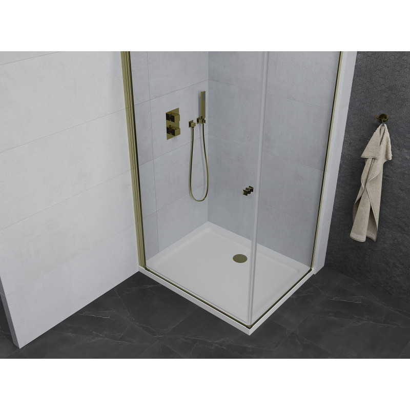 Mexen Pretoria cabina de duș batantă 90 x 70 cm, transparent, auriu + cadă Flat - 852-090-070-50-00-4010