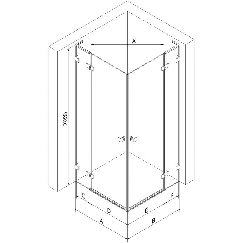 Mexen Lunar L Duo cabină de duș articulată stânga 120 x 80 cm, transparentă, aur roz - 834L-120L-080P-60-00