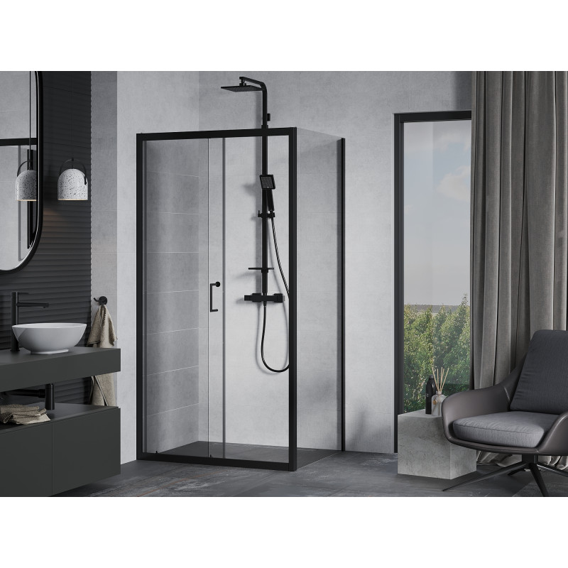 Mexen Apia szétcsúsztatható zuhanykabin 120 x 80 cm, átlátszó, fekete - 840-120-080-70-00