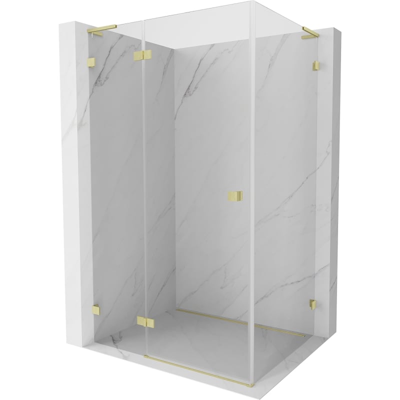 Mexen Lunar L cabină de duș pivotantă stânga 85 x 70 cm, transparentă, aurie periată - 834L-085-070-55-00-L
