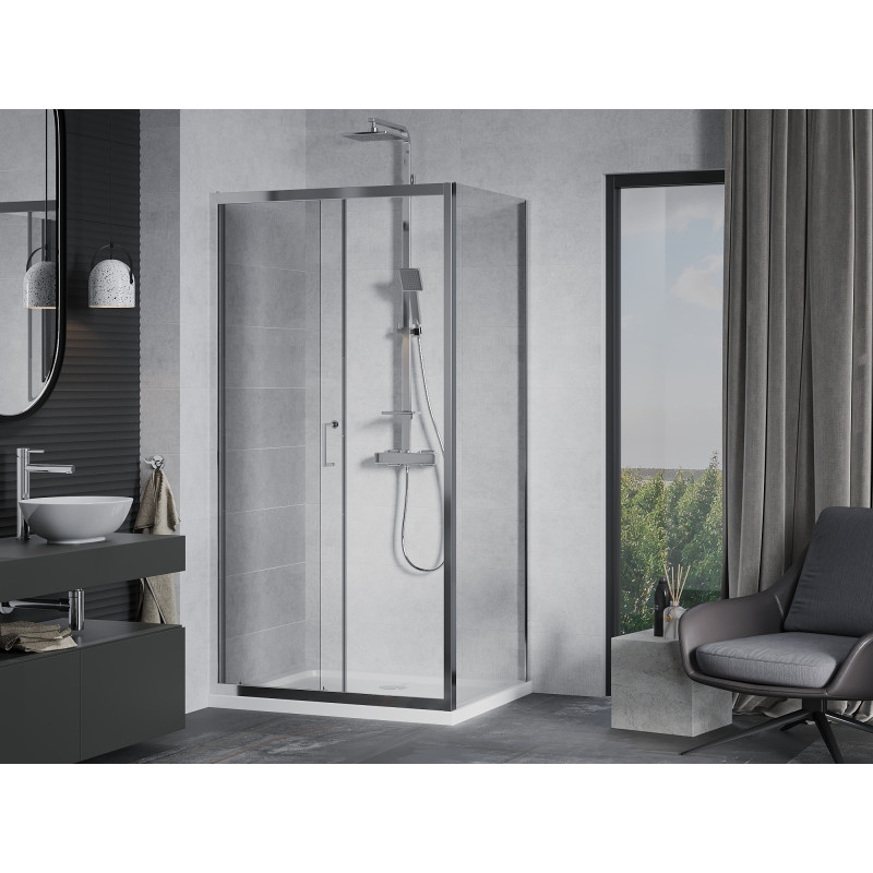 Mexen Apia cabina de duș glisantă 90 x 70 cm, transparent, crom + cadă de duș Flat - 840-090-070-01-00-4010