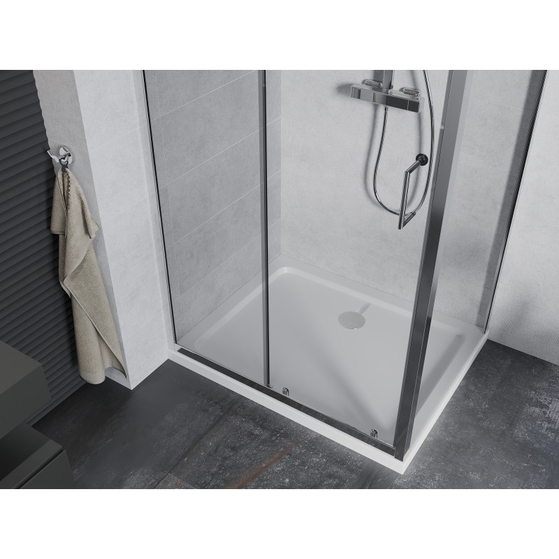 Mexen Apia 130 x 70 cm-es toló zuhanykabin, átlátszó, króm + Flat zuhanytálca - 840-130-070-01-00-4010