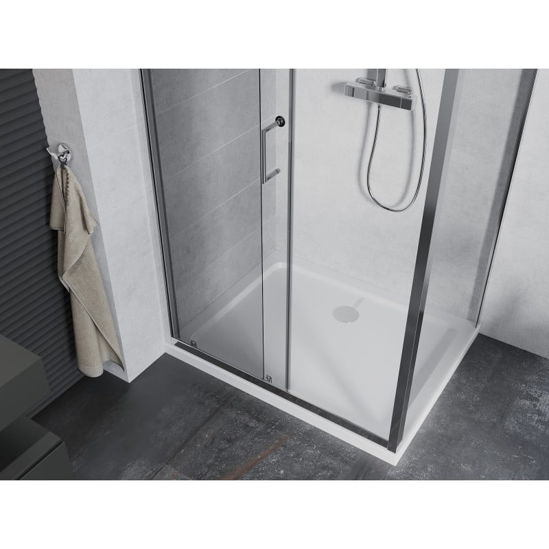 Mexen Apia 130 x 80 cm-es tolóajtós zuhanykabin, átlátszó, króm + Flat zuhanytálca - 840-130-080-01-00-4010