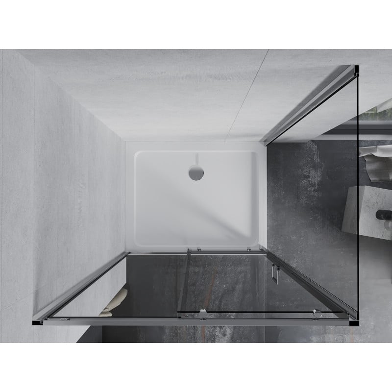 Mexen Apia cabină de duș glisantă 140 x 70 cm, transparentă, crom + cadă Flat - 840-140-070-01-00-4010