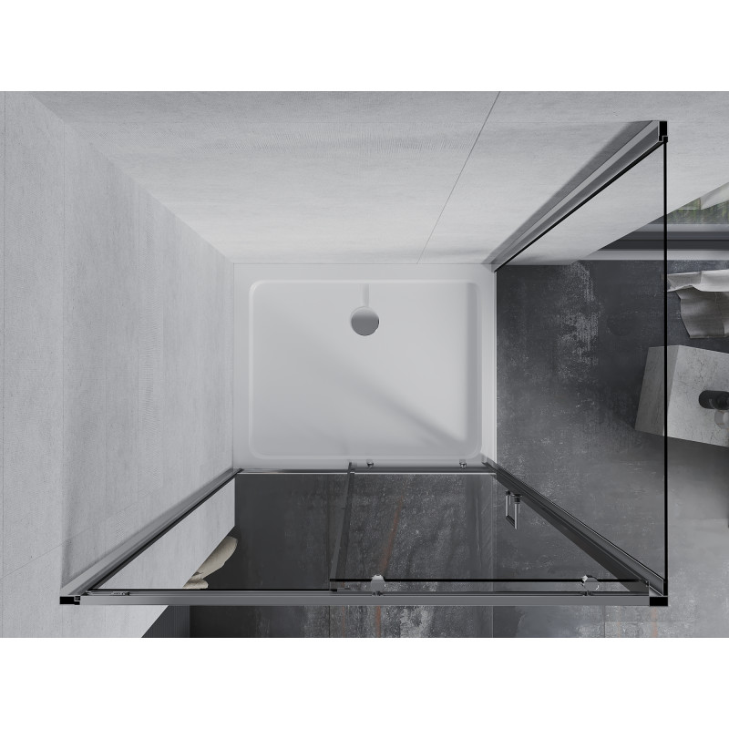 Mexen Apia 140 x 80 cm-es tolóajtós zuhanykabin, átlátszó, króm + Flat zuhanytálca - 840-140-080-01-00-4010