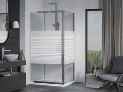 Mexen Apia cabină de duș extensibilă 100 x 70 cm, Dungi, Crom + cadă de duș Flat - 840-100-070-01-20-4010