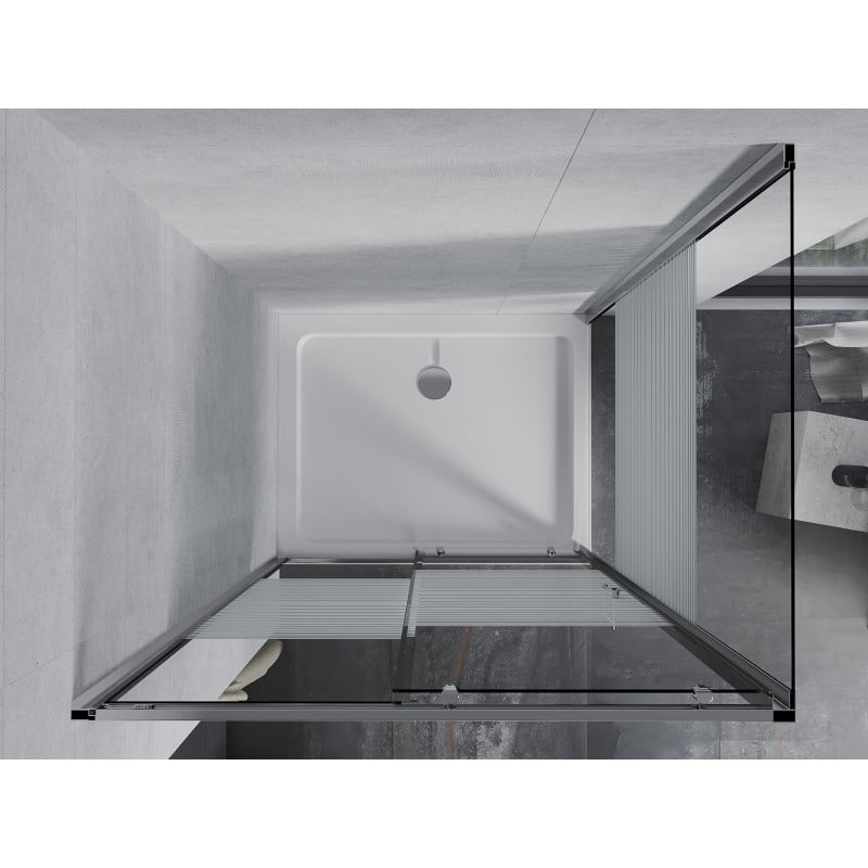 Mexen Apia 110 x 90 cm-es tolóajtós zuhanykabin, fehér csíkok, króm+ Flat zuhanytálca - 840-110-090-01-20-4010