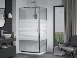 Mexen Apia cabină de duș extensibilă 120 x 90 cm, Dungi, Crom + cadă de duș Flat - 840-120-090-01-20-4010