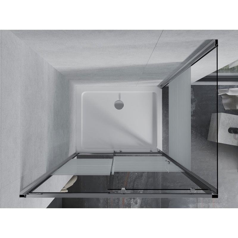 Mexen Apia cabina de duș glisantă 140 x 100 cm, dungi albe, crom + cadă de duș Flat - 840-140-100-01-20-4010