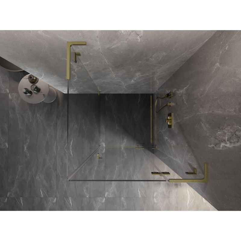 Mexen Lunar L cabina de duș pivotantă dreaptă 80 x 80 cm, transparentă, auriu periat - 834L-080-080-55-00-P