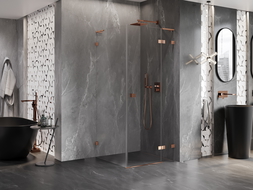 Mexen Lunar L cabină de duș cu ușă rabatabilă dreapta 80 x 80 cm, transparent, aur roz - 834L-080-080-60-00-P