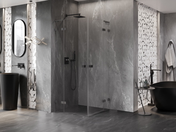 Mexen Lunar L Duo cabină de duș cu balamale 100 x 100 cm, transparent, gun metal - 834L-100L-100P-95-00