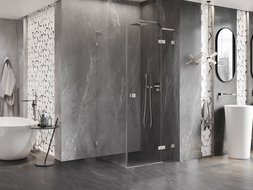 Mexen Lunar L zászlós zuhanykabin jobbos 100 x 100 cm, átlátszó, szálcsiszolt nikkel - 834L-100-100-97-00-P