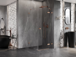 Mexen Lunar nyitható zuhanykabin jobb oldali 90 x 90 cm, átlátszó, csiszolt réz - 834-090-090-65-00-P