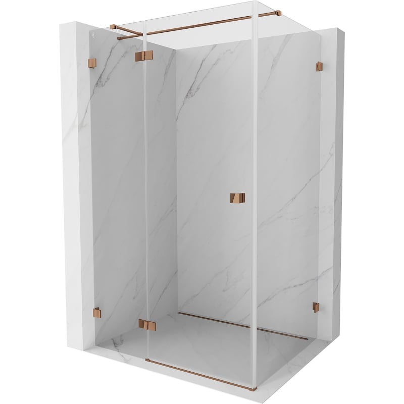 Mexen Lunar T cabină de duș articulată stânga 135 x 100 cm, transparent, aur roz - 834T-135-100-60-00-L