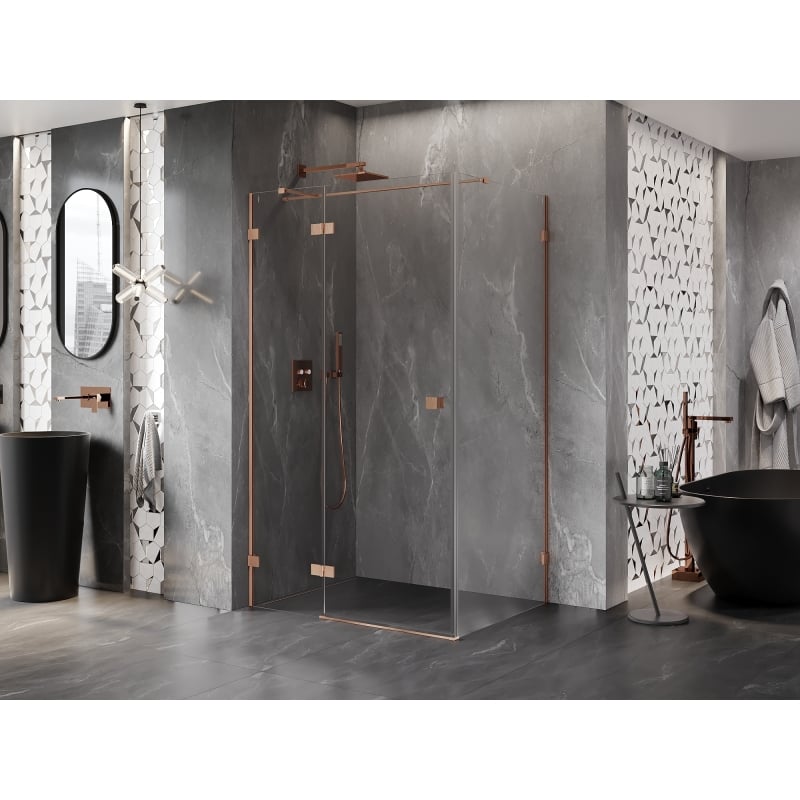 Mexen Lunar T cabina de duș cu ușa rabatabilă stânga 135 x 120 cm, transparent, cupru periat - 834T-135-120-65-00-L