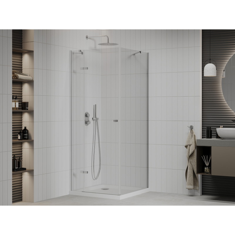 Mexen Roma cabină de duș pivotantă 70 x 70 cm, transparentă, crom + cadă Flat - 854-070-070-01-00-4010