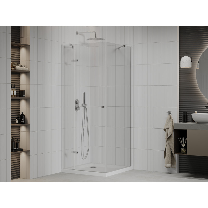 Mexen Roma cabina de duș cu ușă batantă 100 x 100 cm, transparent, crom + cadă de duș Flat - 854-100-100-01-00-4010