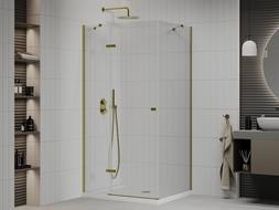 Mexen Roma cabină de duș cu ușă pivotantă 80 x 70 cm, transparentă, aurie + cadă de duș Flat - 854-080-070-50-00-4010