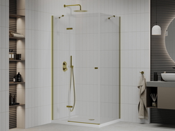 Mexen Roma cabină de duș batantă 90 x 80 cm, transparent, auriu + cadă Flat - 854-090-080-50-00-4010