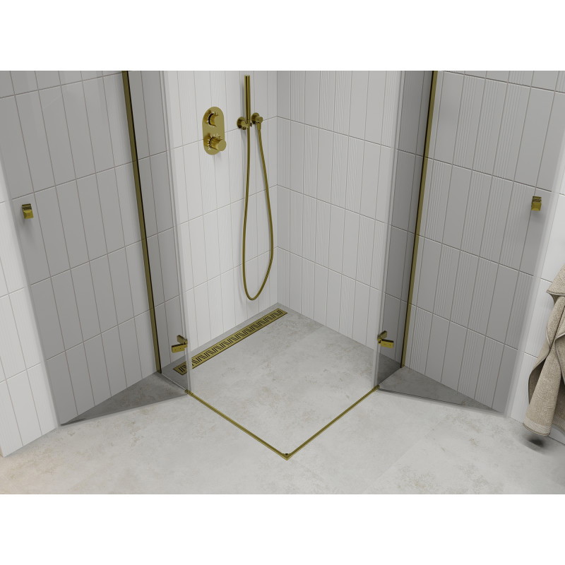 Mexen Roma Cabină de duș duo cu uși oscilo-batante 90 x 90 cm, transparentă, aurie - 854-090-090-50-00-02